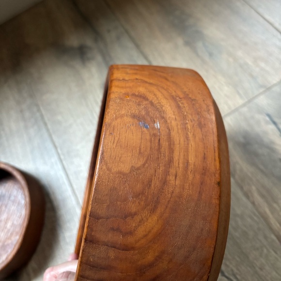 Vintage Mid Century Teak Wood Salad Bowl Set Large 9” Serving Bowl Two 6” Bowls - Picture 11 of 16